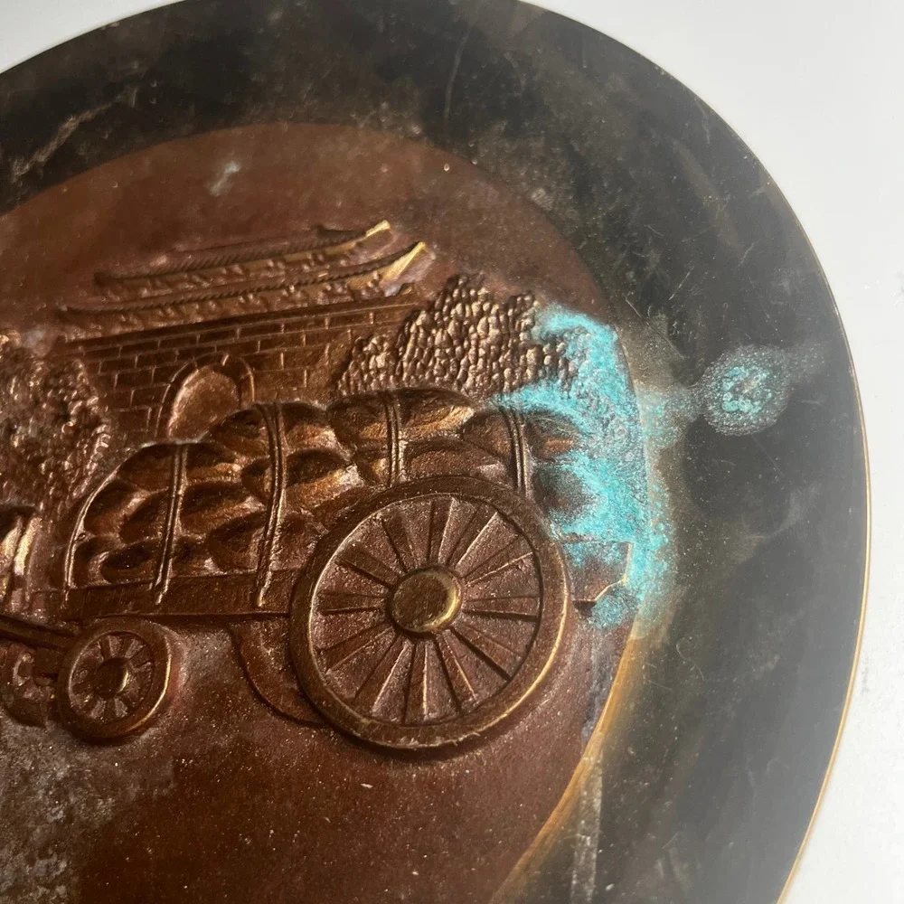 Vintage Korean Brass Copper Wall Plates Set of 3 Mixed Metal Relief Decor 11.75